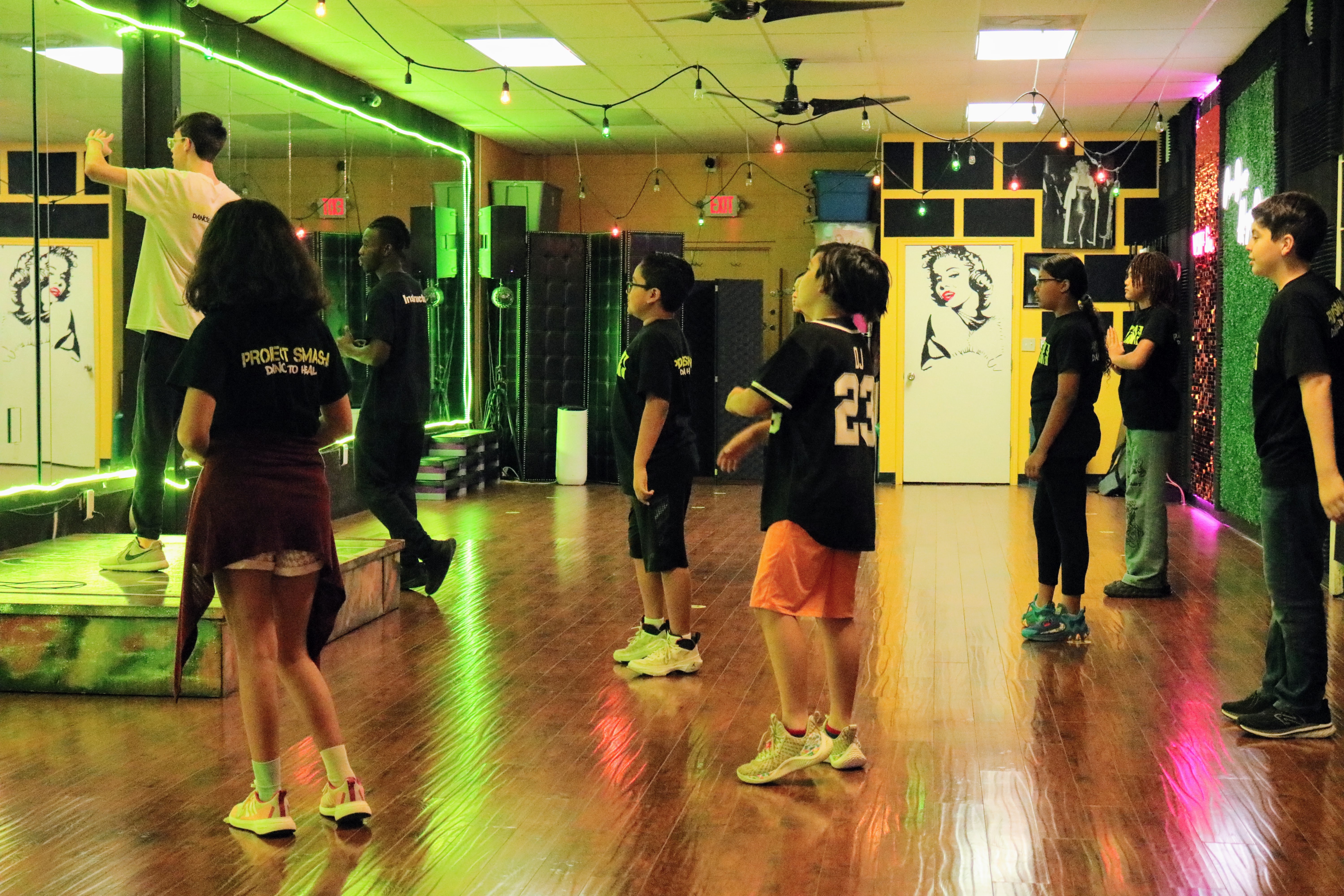 Kids learning a dance routine in the studio